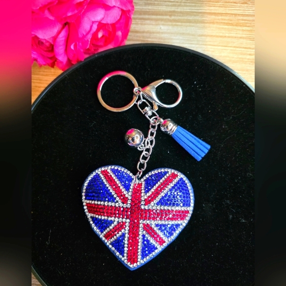 Union Jack Rhinestone Heart Handbag Charm - Keychain - Picture 1 of 1